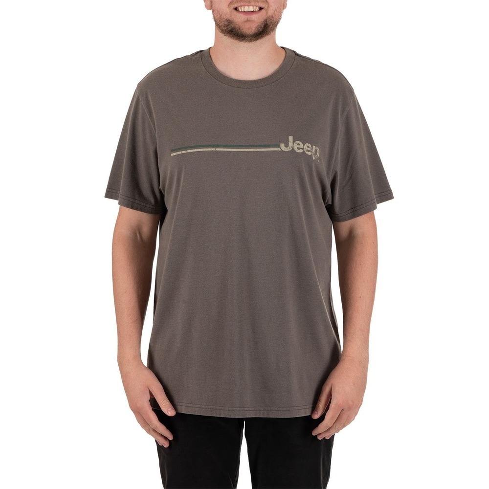 Licensed Men's Moto Graphic Jeep Short Sleeved Crewneck Tee Shirt Brown Size XL